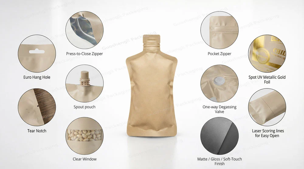 shaped pouch functional features