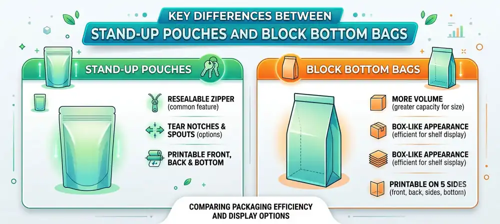 stand up pouch vs block bottom pouch