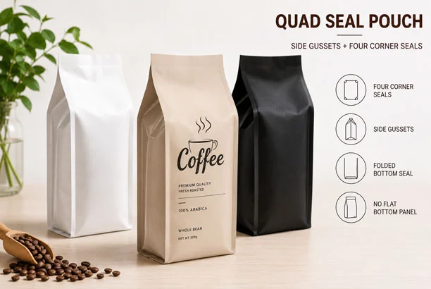 quad seal pouches