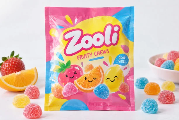 three side seal pouch for candy packaging